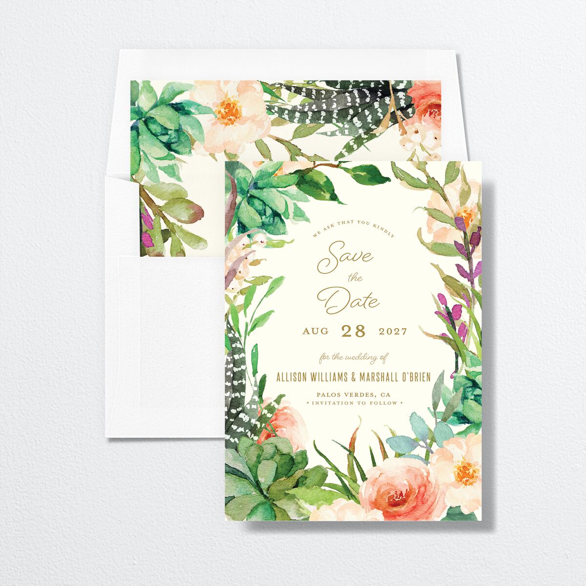 Elegant Oasis Save The Date Cards Ivory Signature smooth No