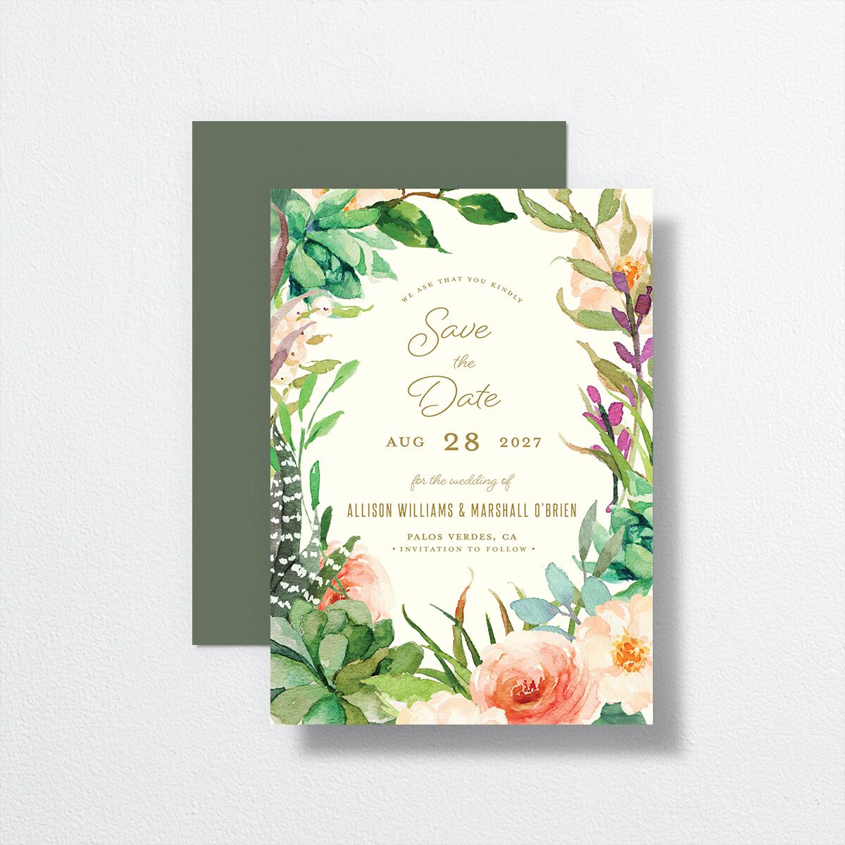 Elegant Oasis Save The Date Cards Ivory Signature smooth No