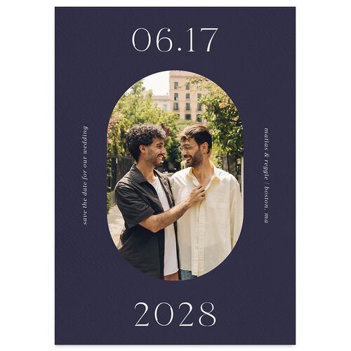 Urbanite Oval Save the Date Cards Navy Signature smooth Blank No Standard