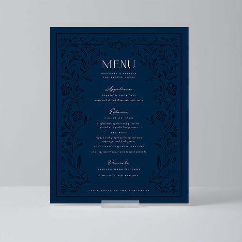 Storybook Filigree Standard Menu Tabletop Sign Small Navy Standard Outdoor Corrugated S Tabletop Menu