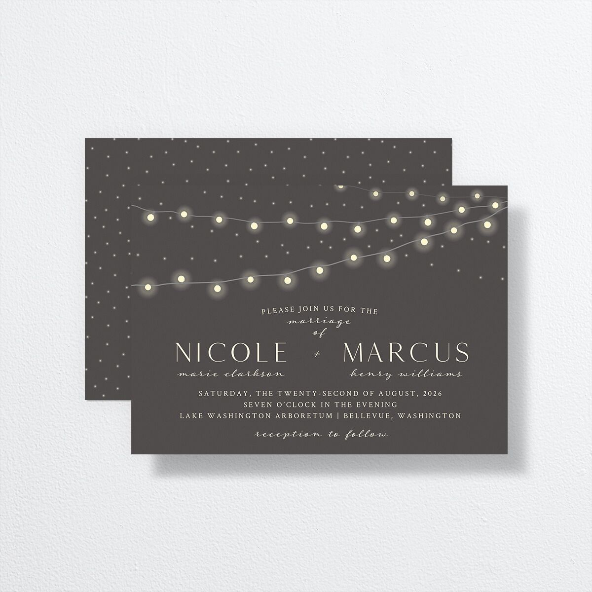 Strung Lights Wedding Invitations Medieval Grey Signature No