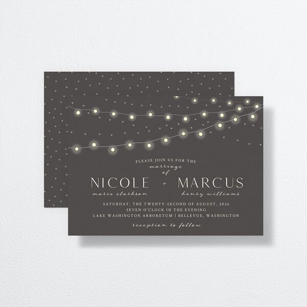 Strung Lights Wedding Invitations Medieval Grey Signature No