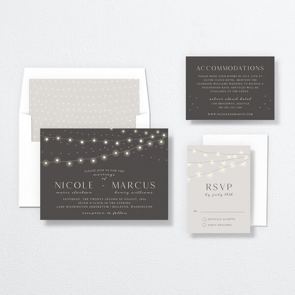 Strung Lights Wedding Invitations Medieval Grey Signature No