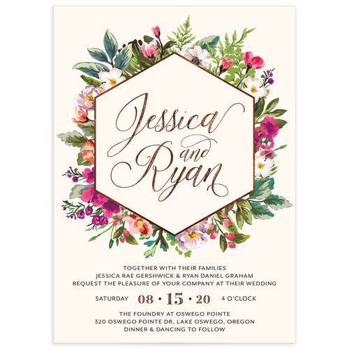 Bronze Floral Frame Wedding Invitations Ivory Signature No