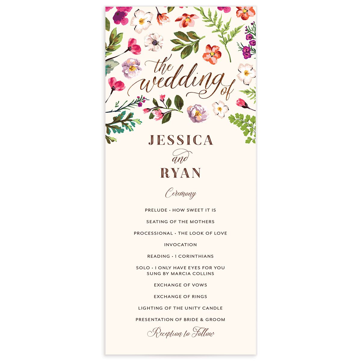 Bold Bouquet Wedding Programs front in cream