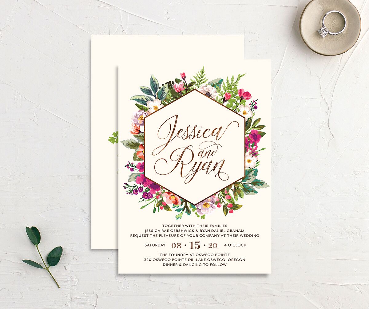 Bold Bouquet Wedding Invitations front-and-back