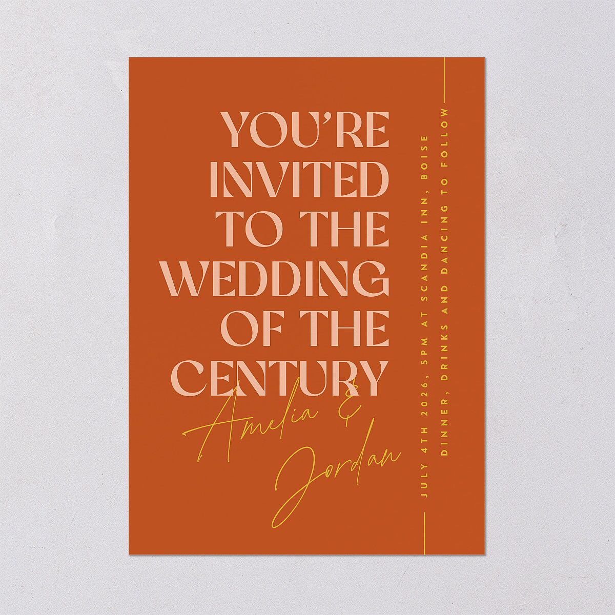 Wedding of the Century Wedding Invitations Burnt Orange Signature Blank No Standard