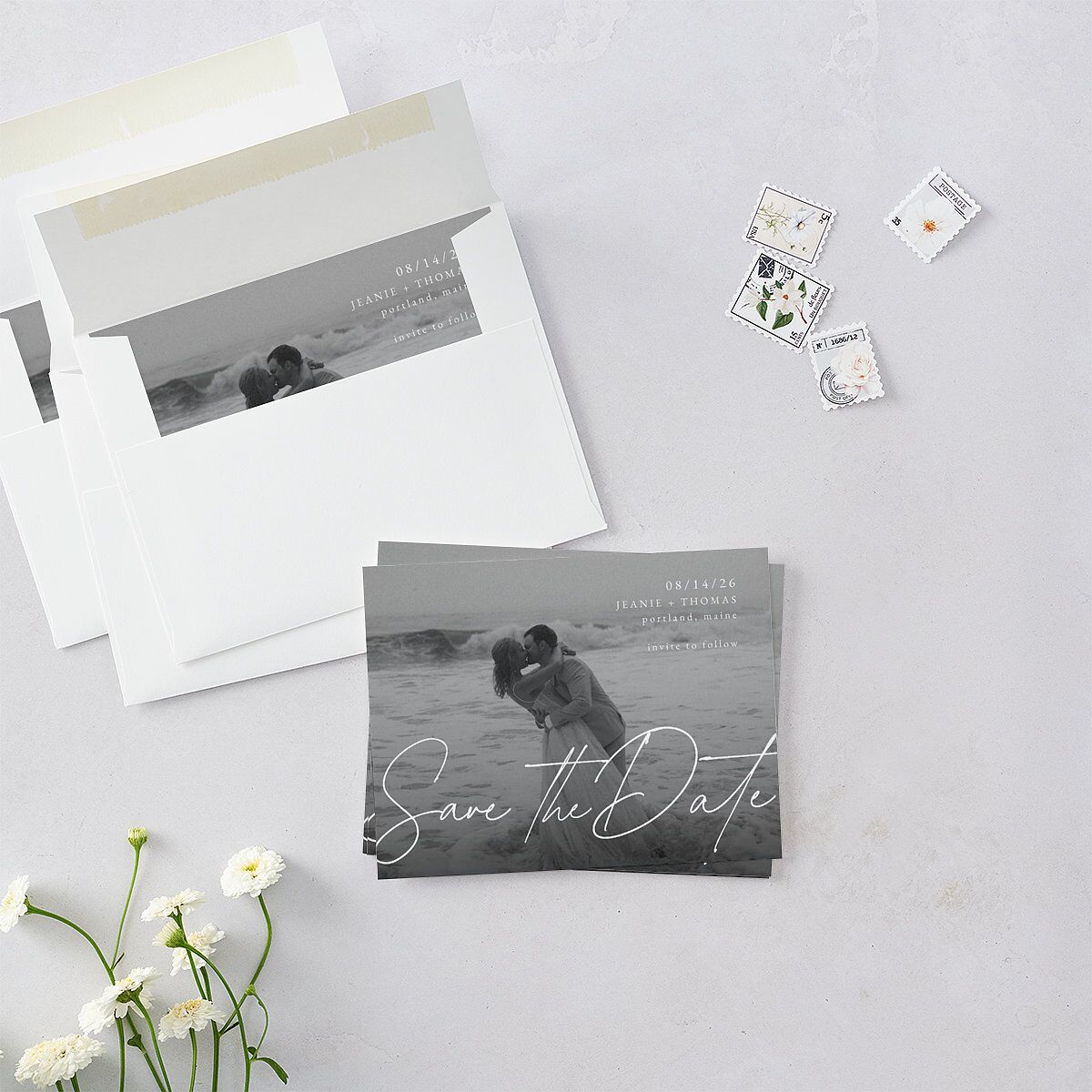Gilded Corner Save the Date Petite Cards Pure White Signature smooth Blank No Standard