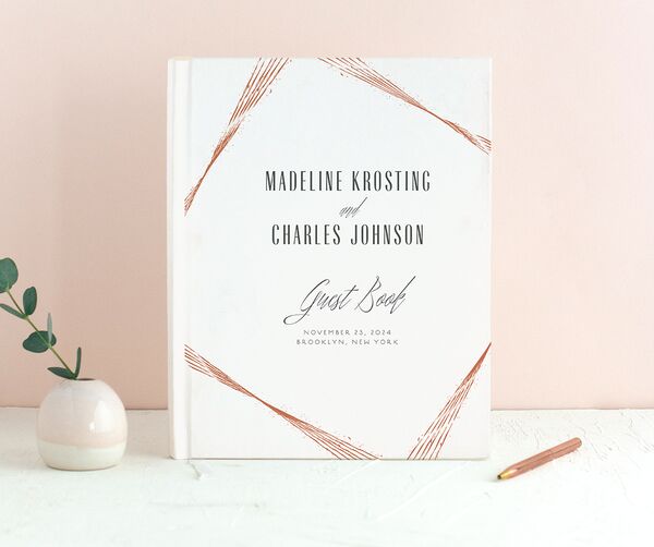 Elegant Industrial Wedding Guest Book front in White