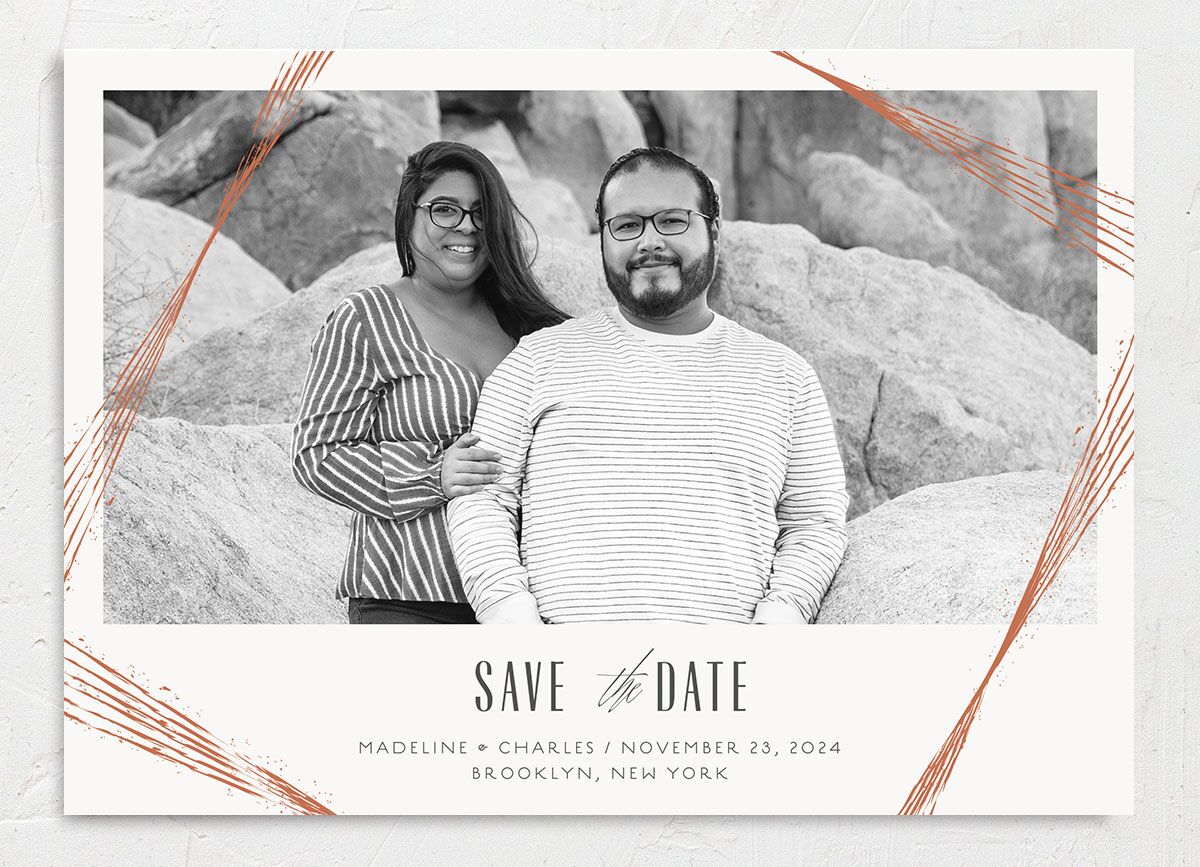 Elegant Industrial Save The Date Cards front in white