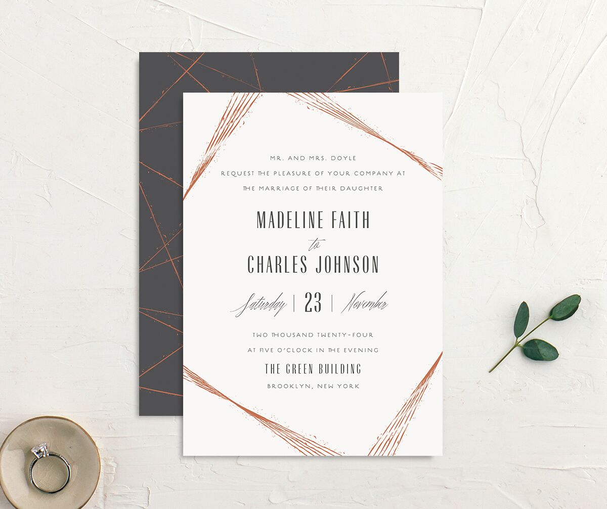 Elegant Industrial Wedding Invitations front-and-back in white