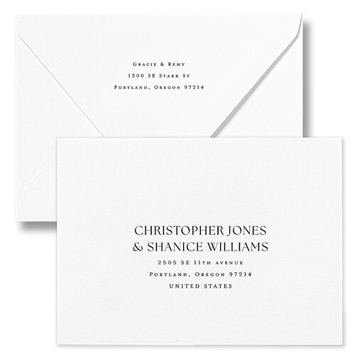 Classic Picture Photo Wedding Invitation Euro Envelopes White Licorice Return Address Luxe Signature