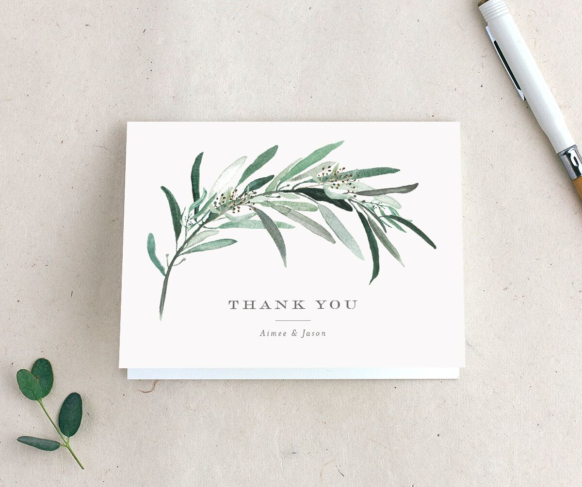 Painted Branch Thank You Cards front in green