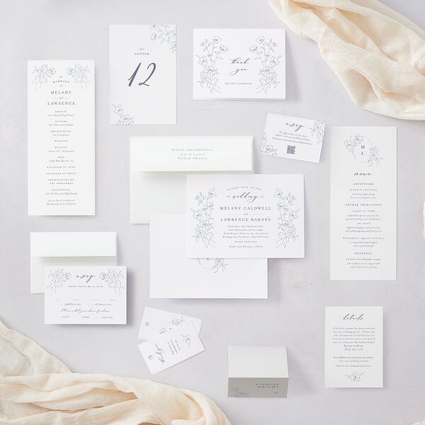 Floral Adornment Wedding Invitations Dusty Blue Signature Blank No Standard