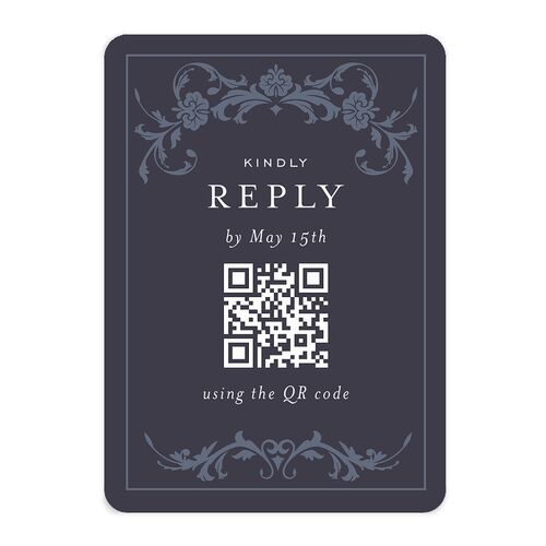 Romantic Vintage Luxury Foil QR Code RSVP Cards Moody Blue Signature Rounded