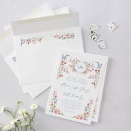 Fairytale Wildflower Crest Wedding Invitations Pure White Signature Blank No Standard