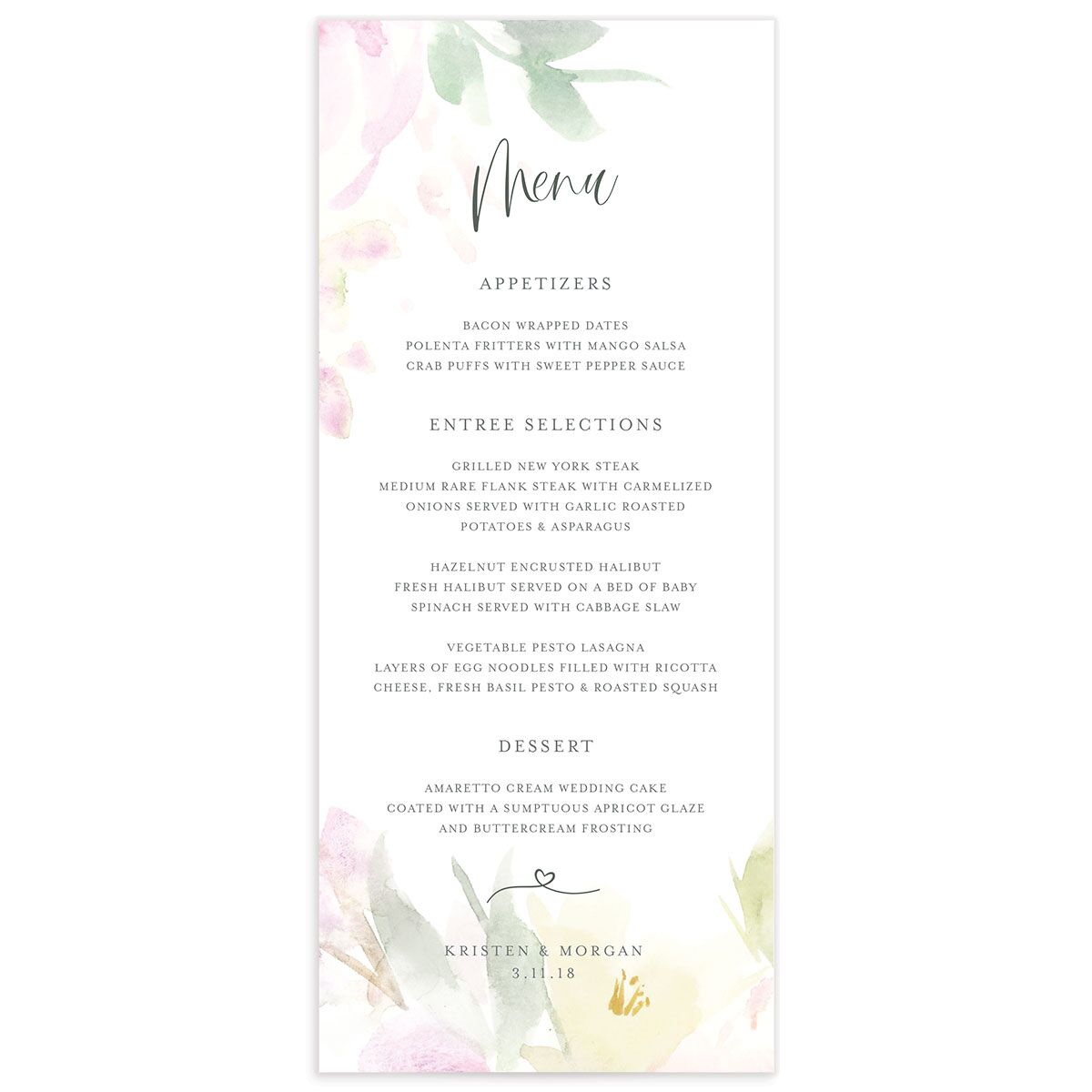 Romantic Watercolor Menus
