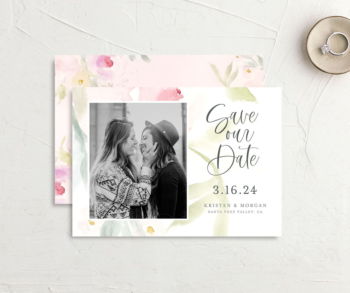 Romantic Watercolor Save The Date Cards front-and-back