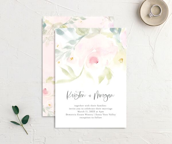 Romantic Watercolor Wedding Invitations front-and-back