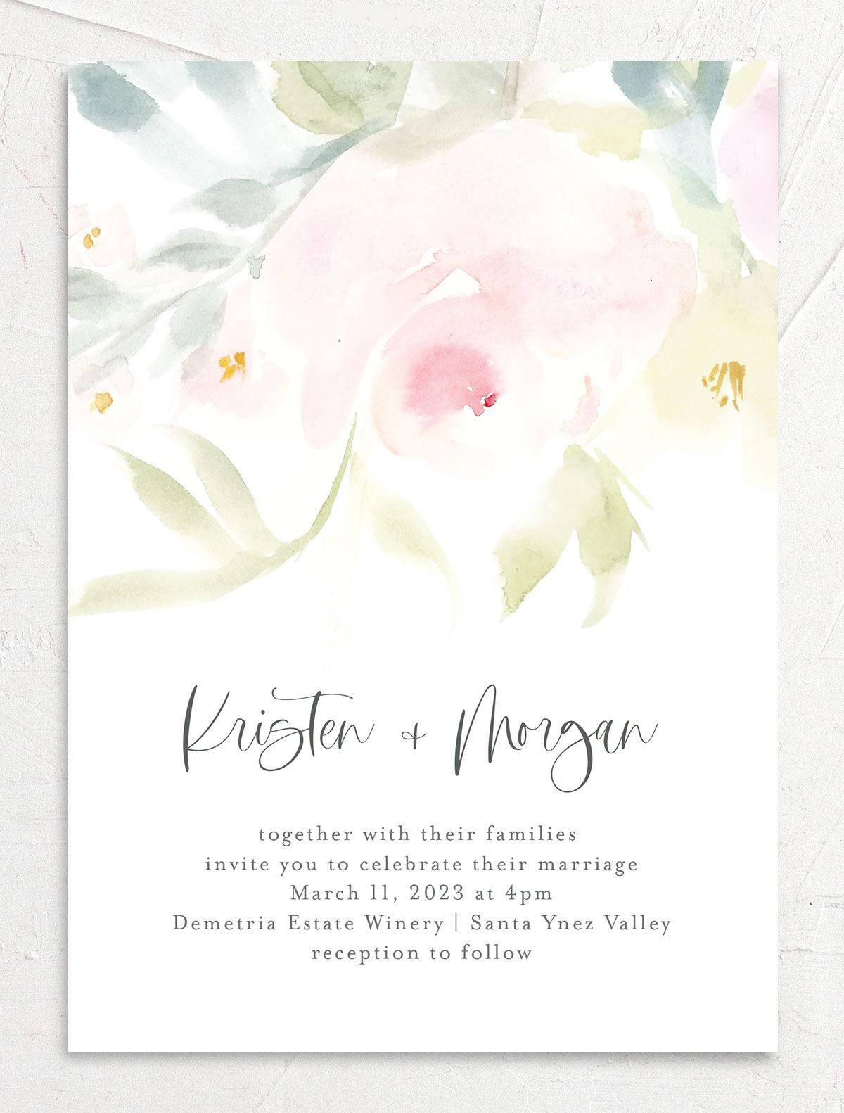 Romantic Watercolor Wedding Invitations front in pink
