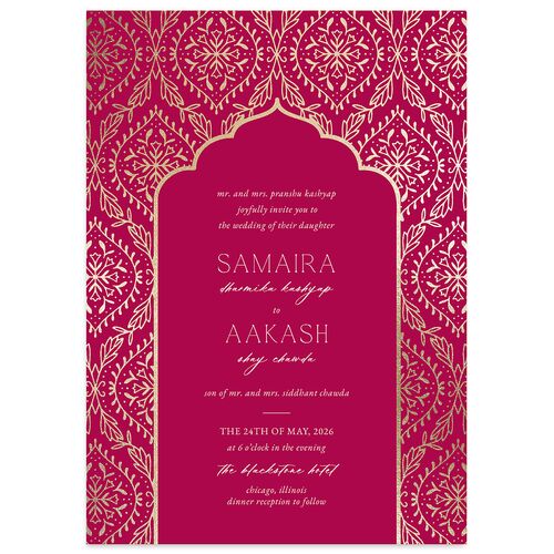 Gilded Lehenga Wedding Invitations Gold Raspberry Signature Blank No