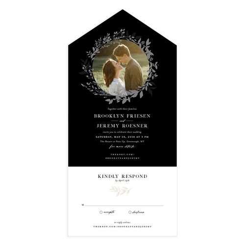 Shining Wreath All-in-One Wedding Invitations Midnight Signature Light Both Recipient and Return Addresses No
