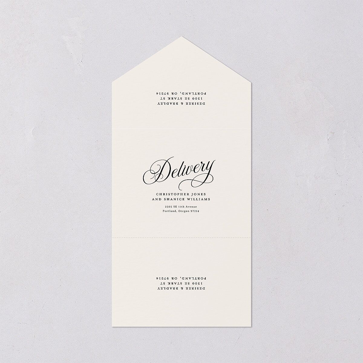 Elegant Hollywood Calligraphy All-in-One Wedding Invitations Licorice Signature Light Both Recipient and Return Addresses No