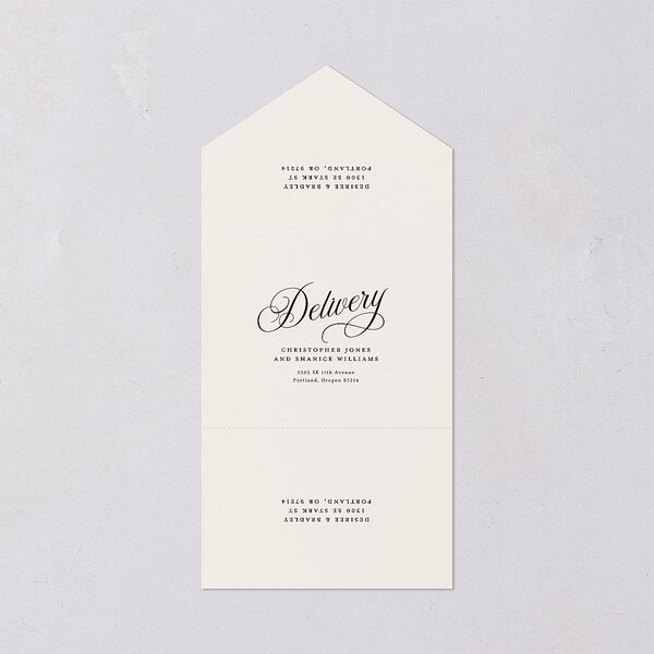 Elegant Hollywood Calligraphy All-in-One Wedding Invitations Licorice Signature Light Both Recipient and Return Addresses No