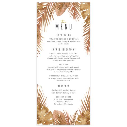 Tropical Leaves Menus Driftwood Signature