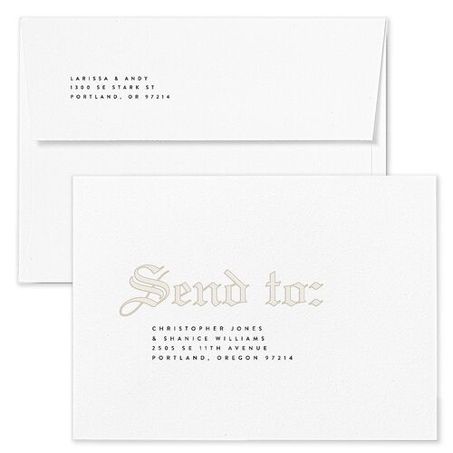Editorial Gothic Till Death Wedding Invitation Envelopes White Linen Both Recipient and Return Addresses Standard Signature
