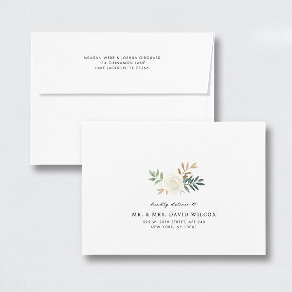 Floral Bouquet Save The Date Card Envelopes White Standard Linen Both Recipient and Return Addresses Signature
