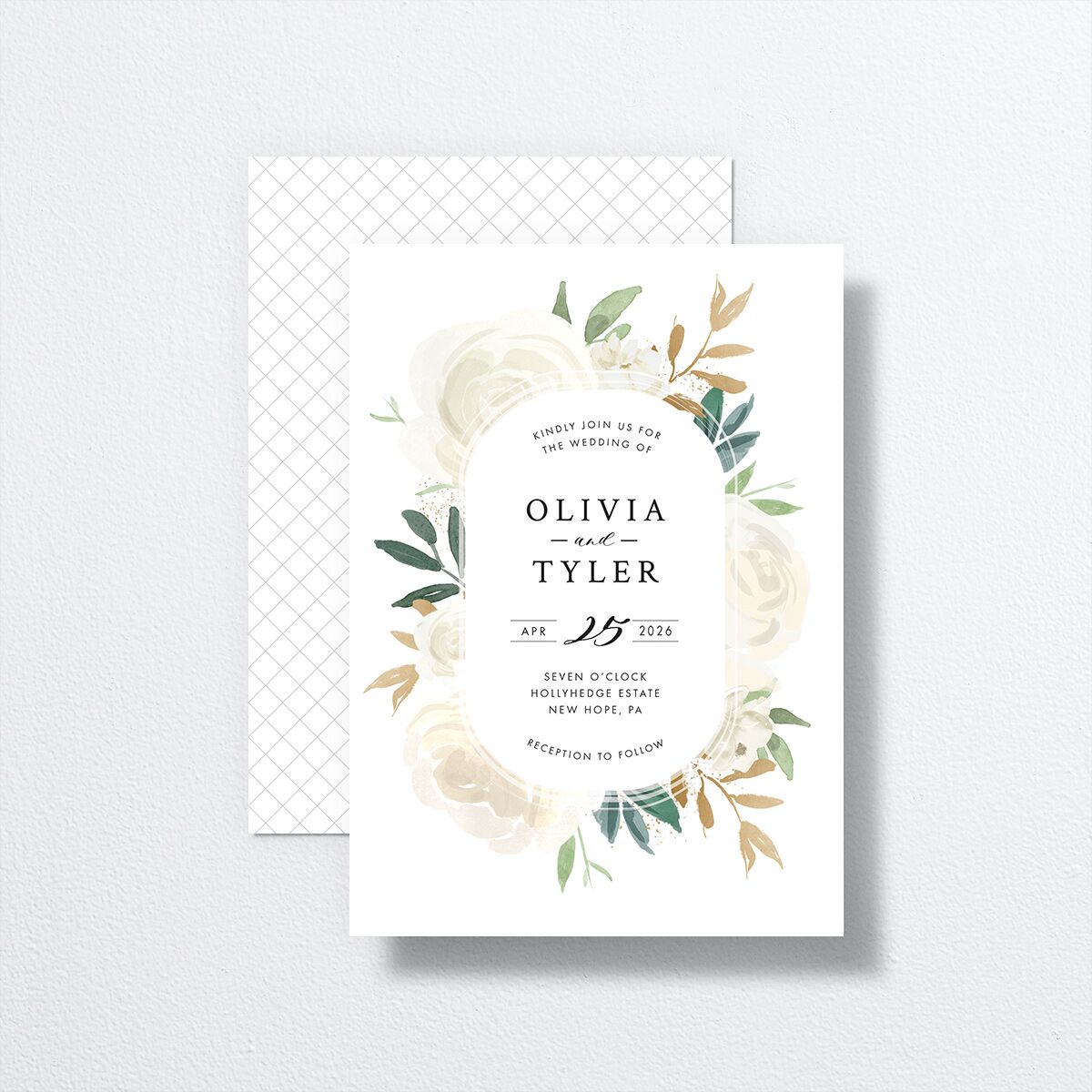 Floral Bouquet Wedding Invitations Linen Signature No