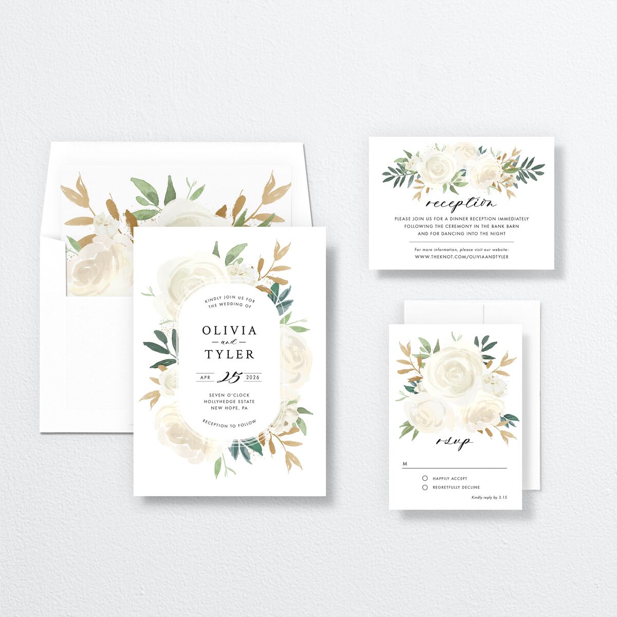 Floral Bouquet Wedding Invitations Linen Signature No