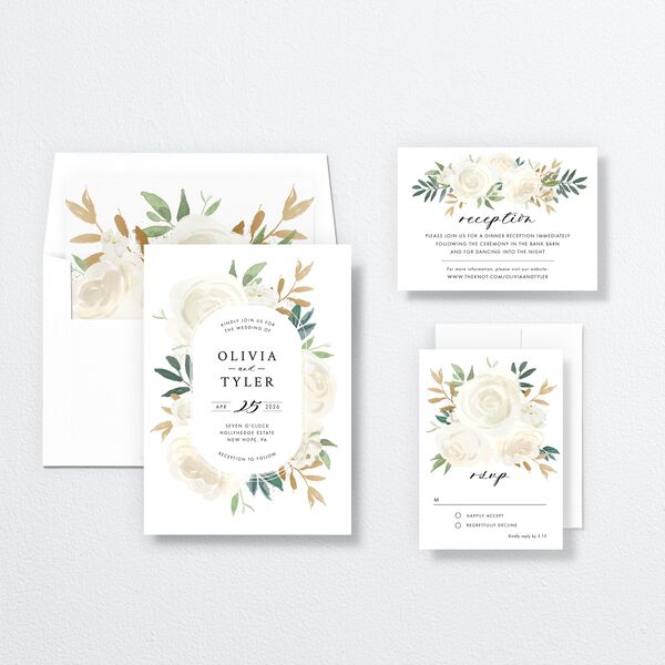 Floral Bouquet Wedding Invitations Linen Signature No
