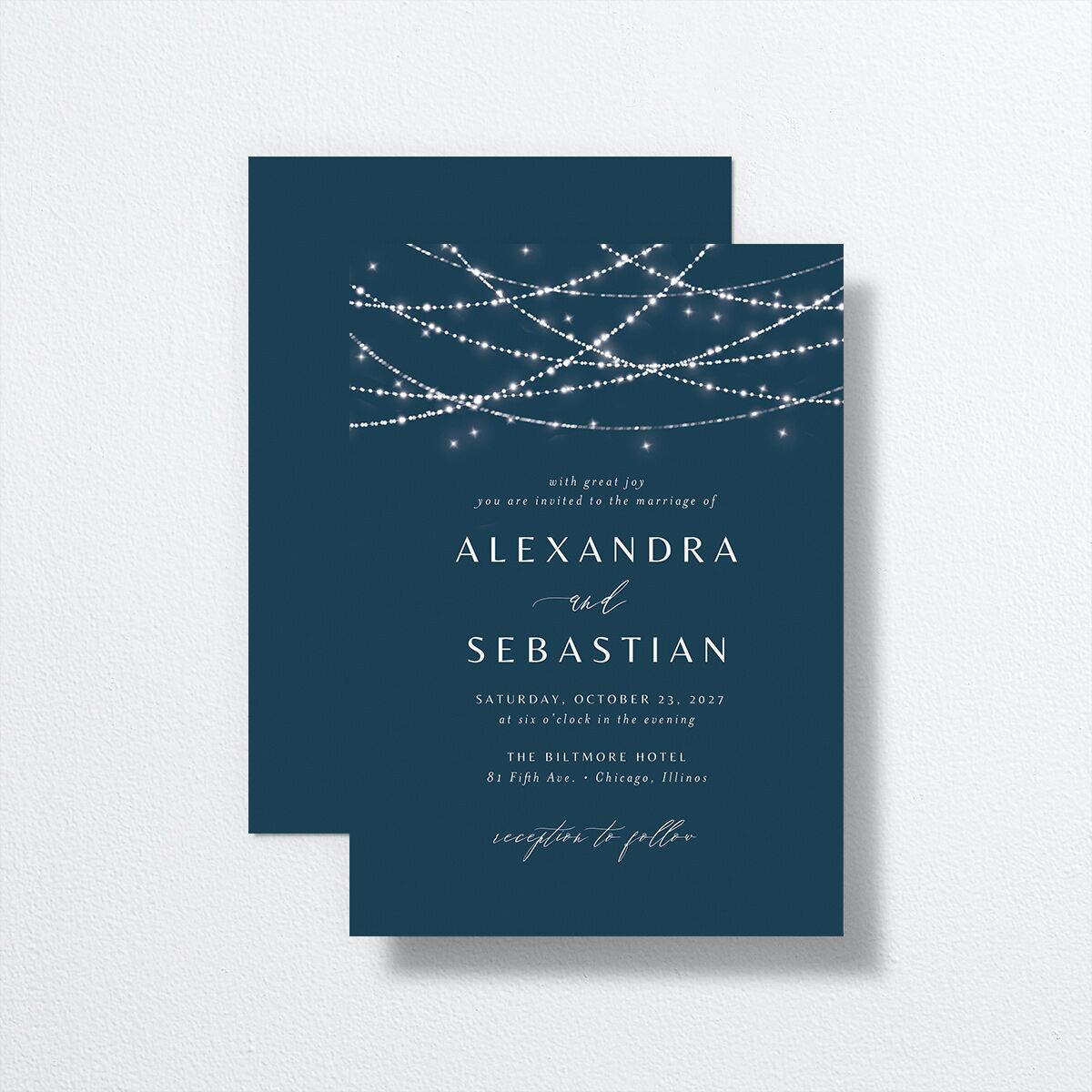 Elegant Lights Wedding Invitations Moody Blue Signature No