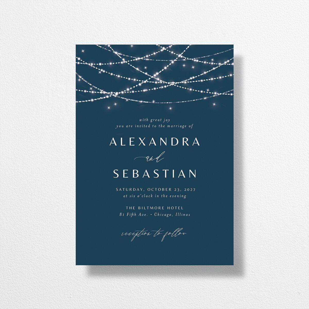 Elegant Lights Wedding Invitations Moody Blue Signature No
