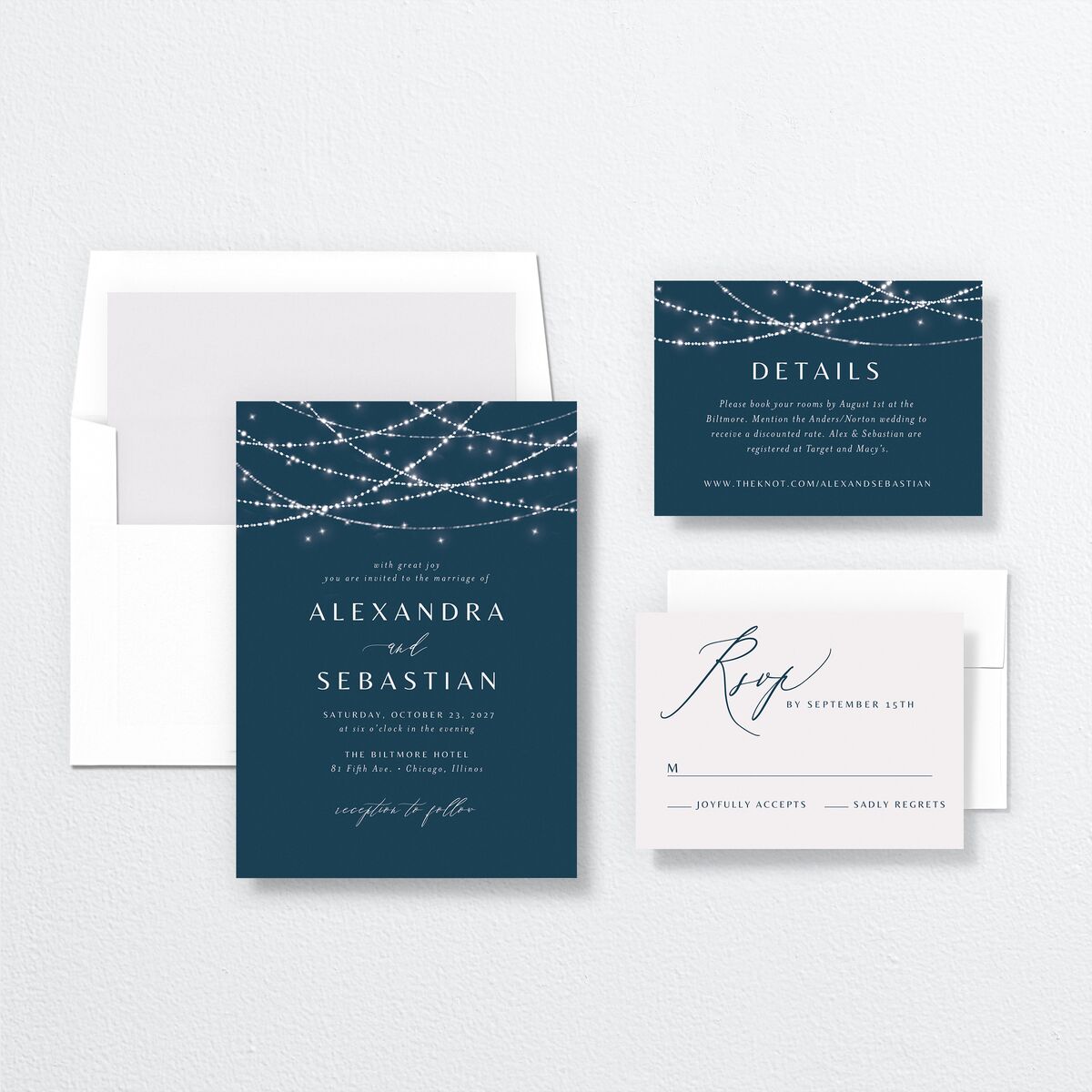 Elegant Lights Wedding Invitations Moody Blue Signature No