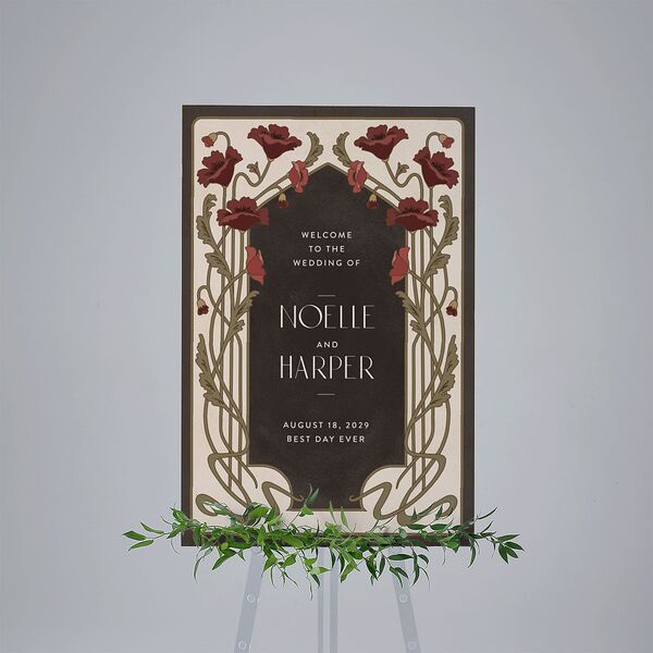 Vintage Nouveau Floral Standard Welcome Sign Large Merlot Standard Indoor Foam Core L Welcome