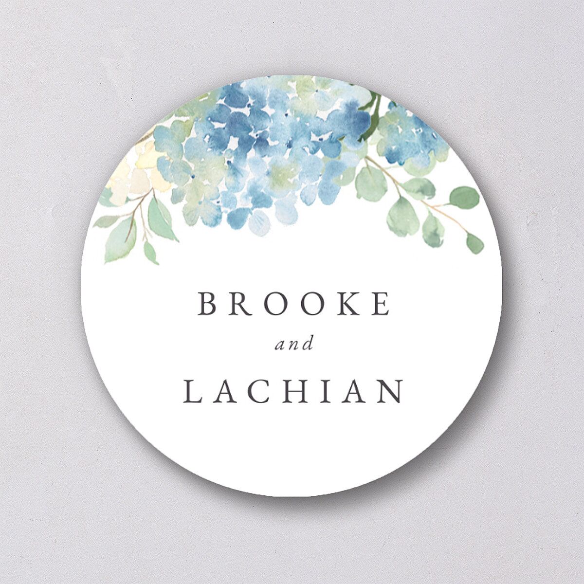Elegant Hydrangea Wedding Stickers Dusty Blue Circle