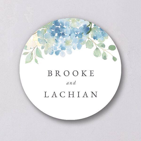 Elegant Hydrangea Wedding Stickers Dusty Blue Circle