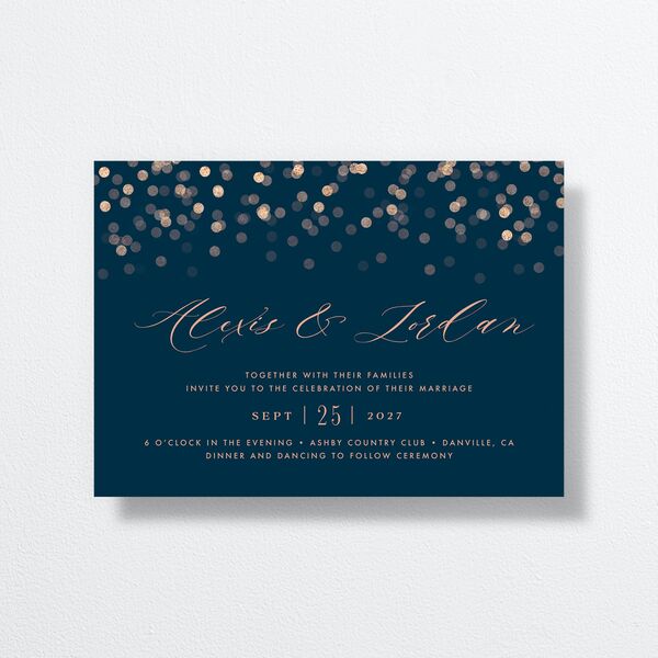 Elegant Glow Wedding Invitations front in Blue