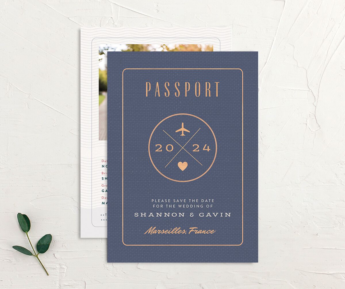 Passport Save The Date Cards Midnight Navy Signature smooth No