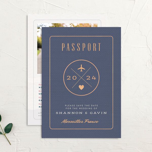 Passport Save The Date Cards Midnight Navy Signature smooth No