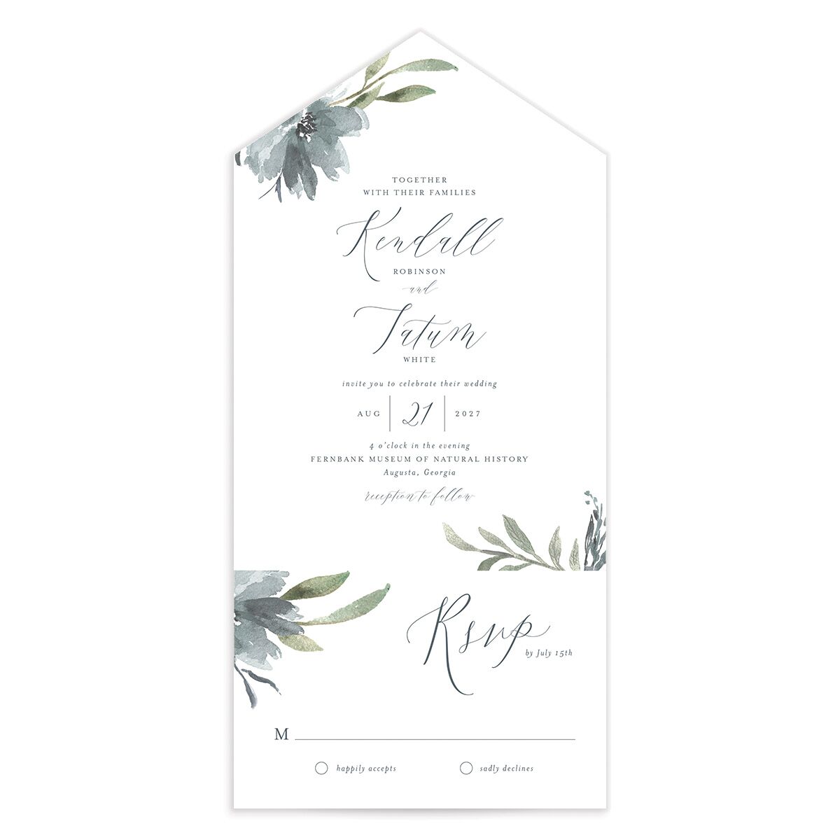 Muted Floral All-in-One Wedding Invitations