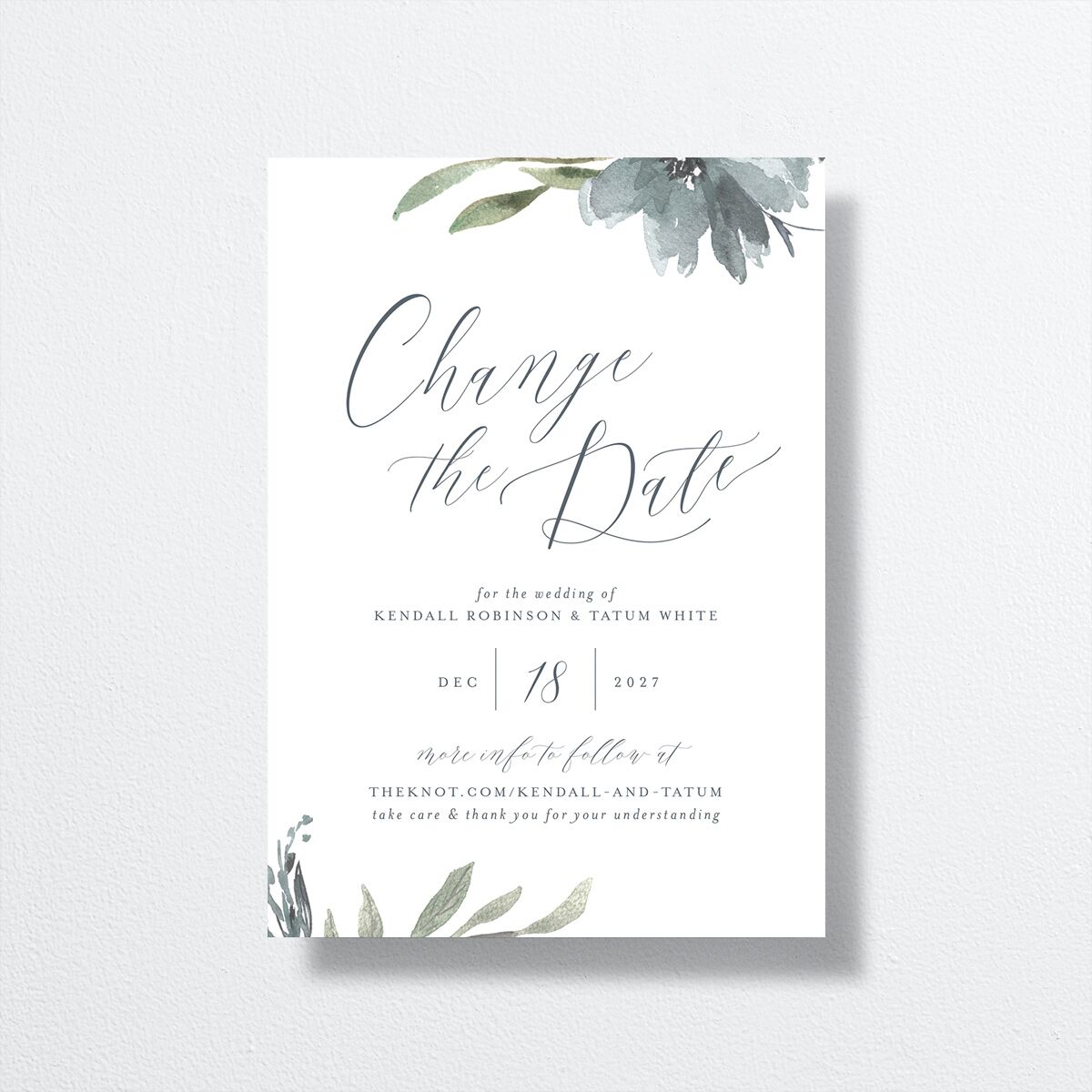 Muted Floral Change the Date Cards front in blue