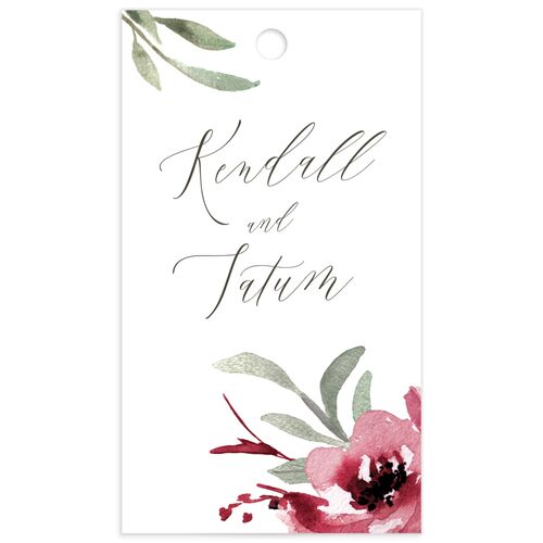 Muted Floral Favor Gift Tags Burgundy Pearlescent