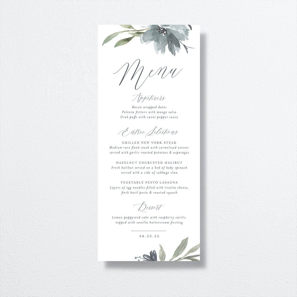 Muted Floral Menus Dusty Blue Signature