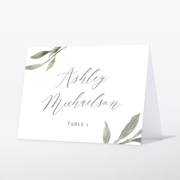 Muted Floral Place Cards front in Blue