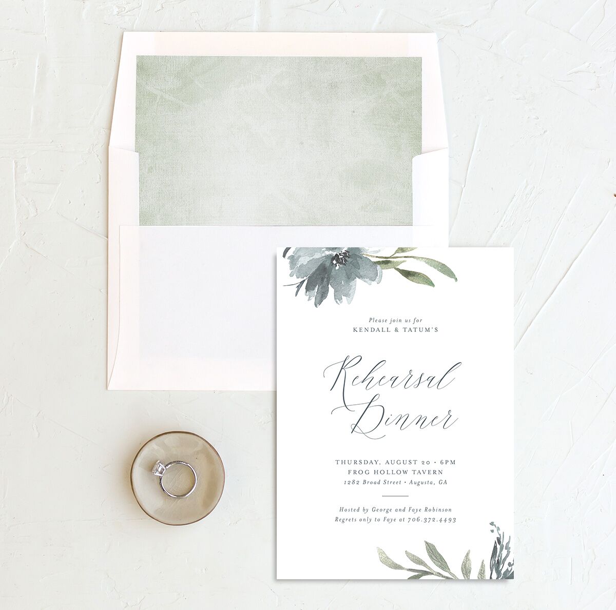 Muted Floral Rehearsal Dinner Invitations envelope-and-liner
