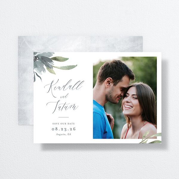 Muted Floral Save The Date Cards front-and-back